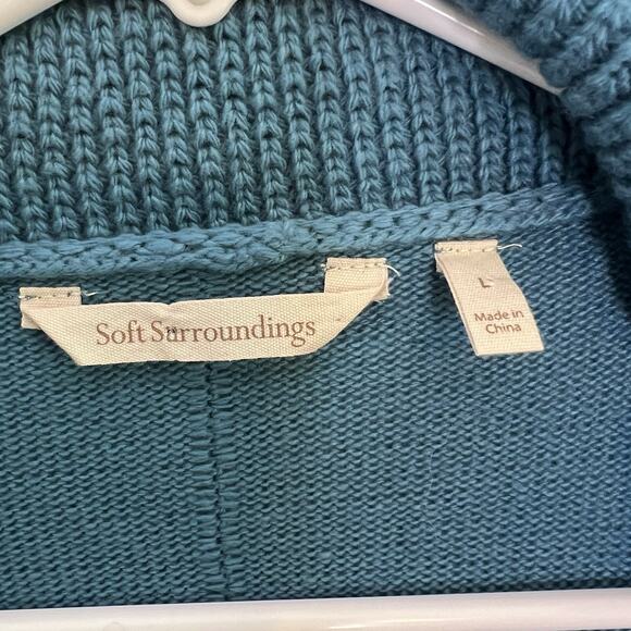 Soft Surroundings Women Waterfall Open Front Cardigan Ruffle Teal Sz L Wool Blen - Picture 10 of 16